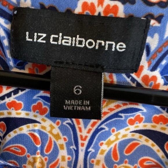 Liz Claiborne Dress Purple Multicolored Paisley Sheath Short Sleeve Travel Work - Picture 2 of 9